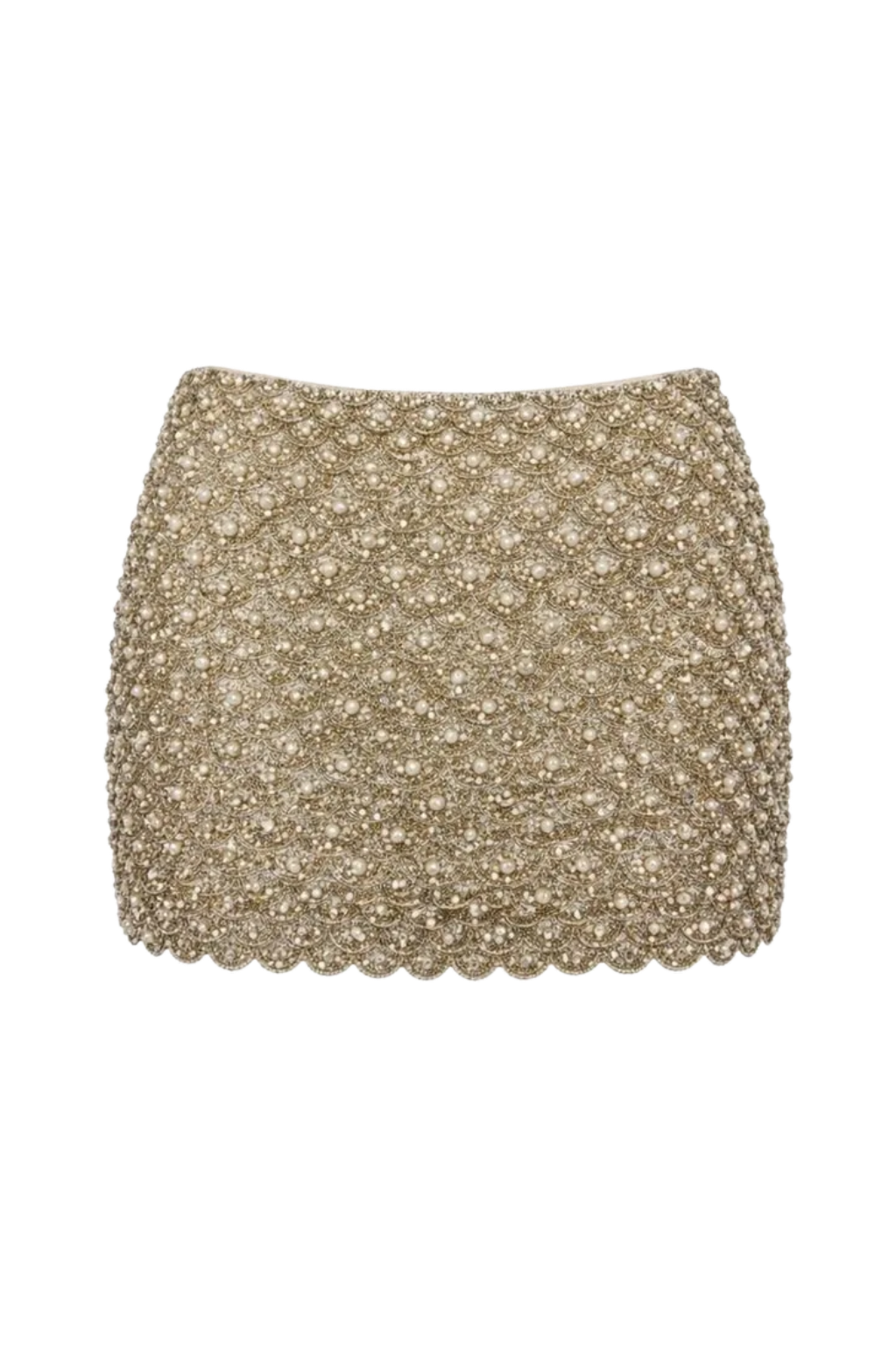 Stone Sequin and Pearl Golden Mini Skirt