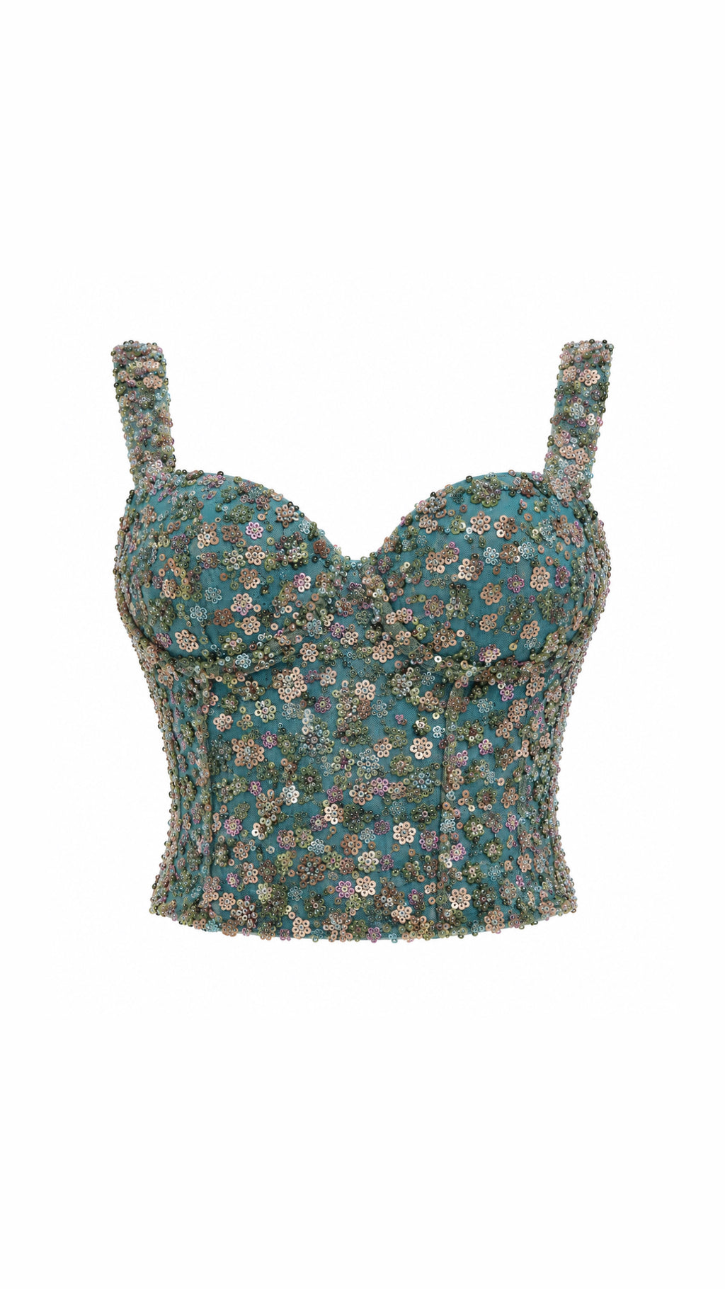 Green Flower Detailed Crystal Corset