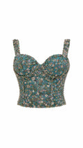 Green Flower Detailed Crystal Corset