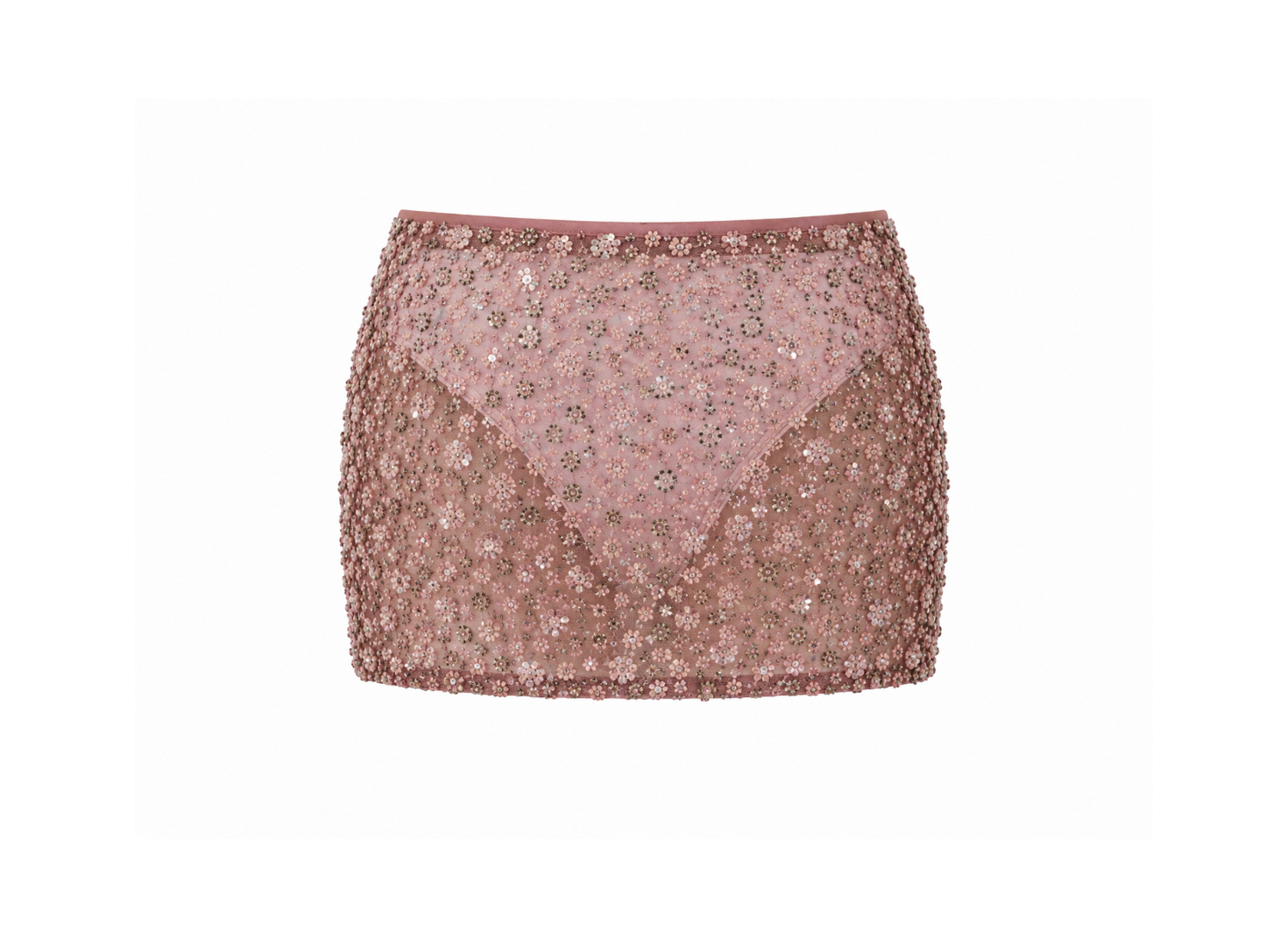 Pink Flower Detailed Crystal Mini Skirt