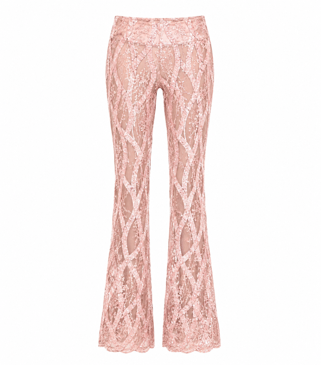 Rose Gold Velvet and Embroidered Trousers