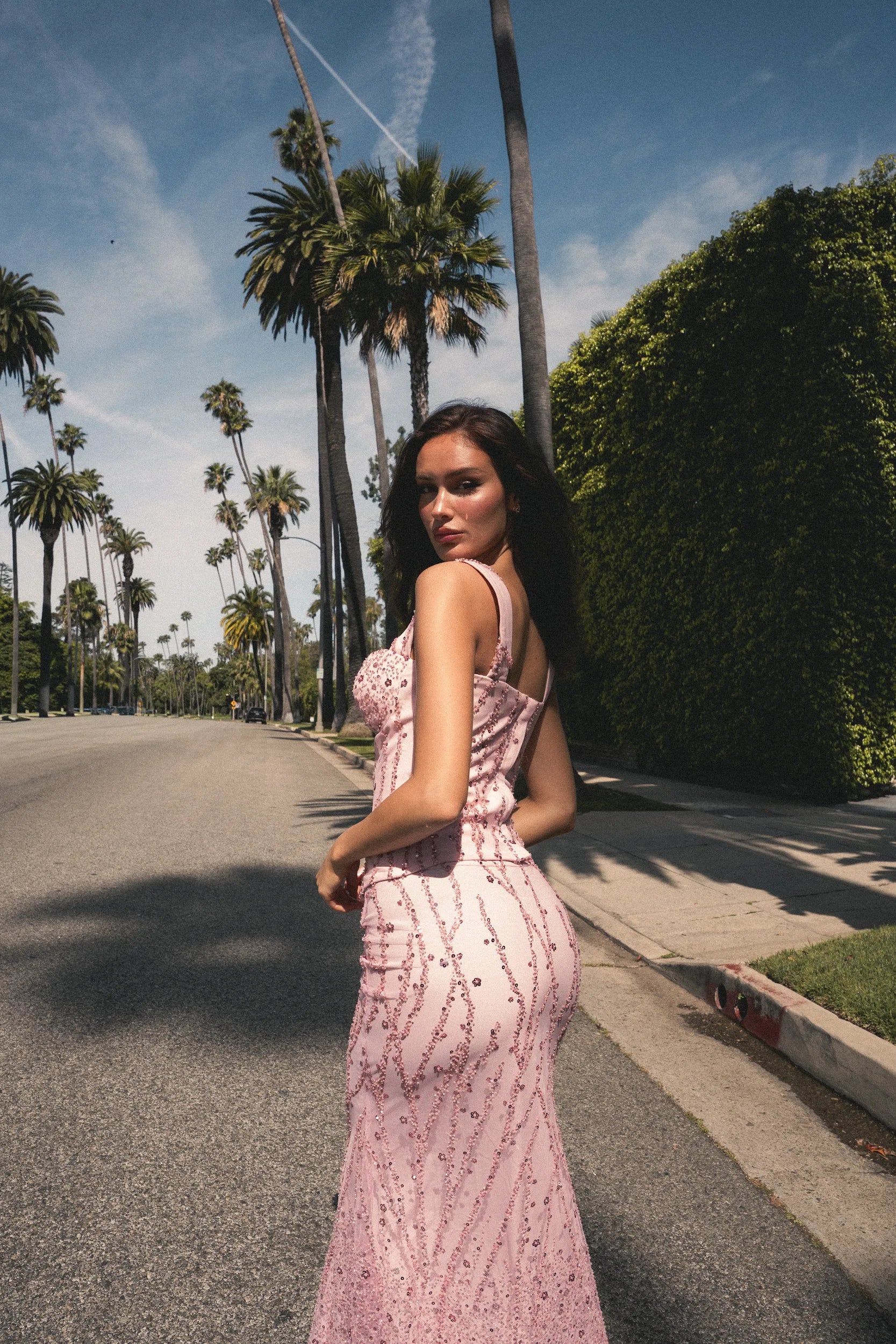 Pink Sequin Embroidered Mermaid Skirt