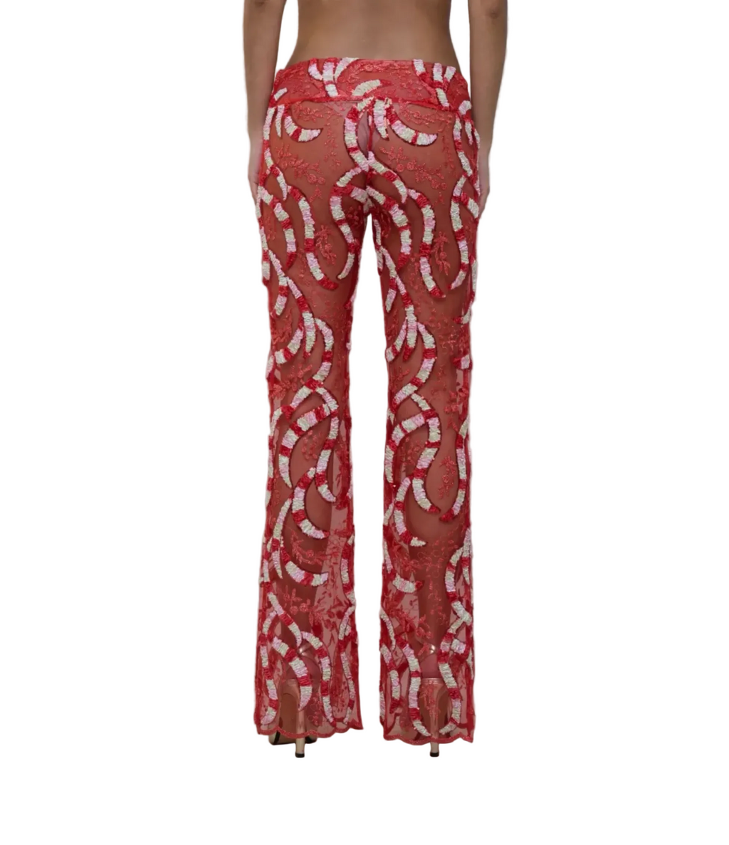 Red Velvet and Embroidered Trousers