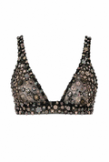 Black Flower Detailed Crystal Bra Top