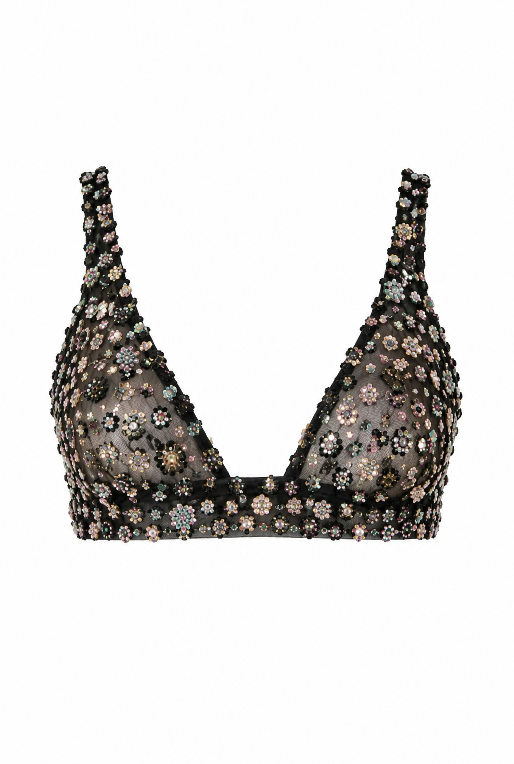 Black Flower Detailed Crystal Bra Top