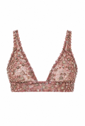 Pink Flower Detailed Crystal Bra Top