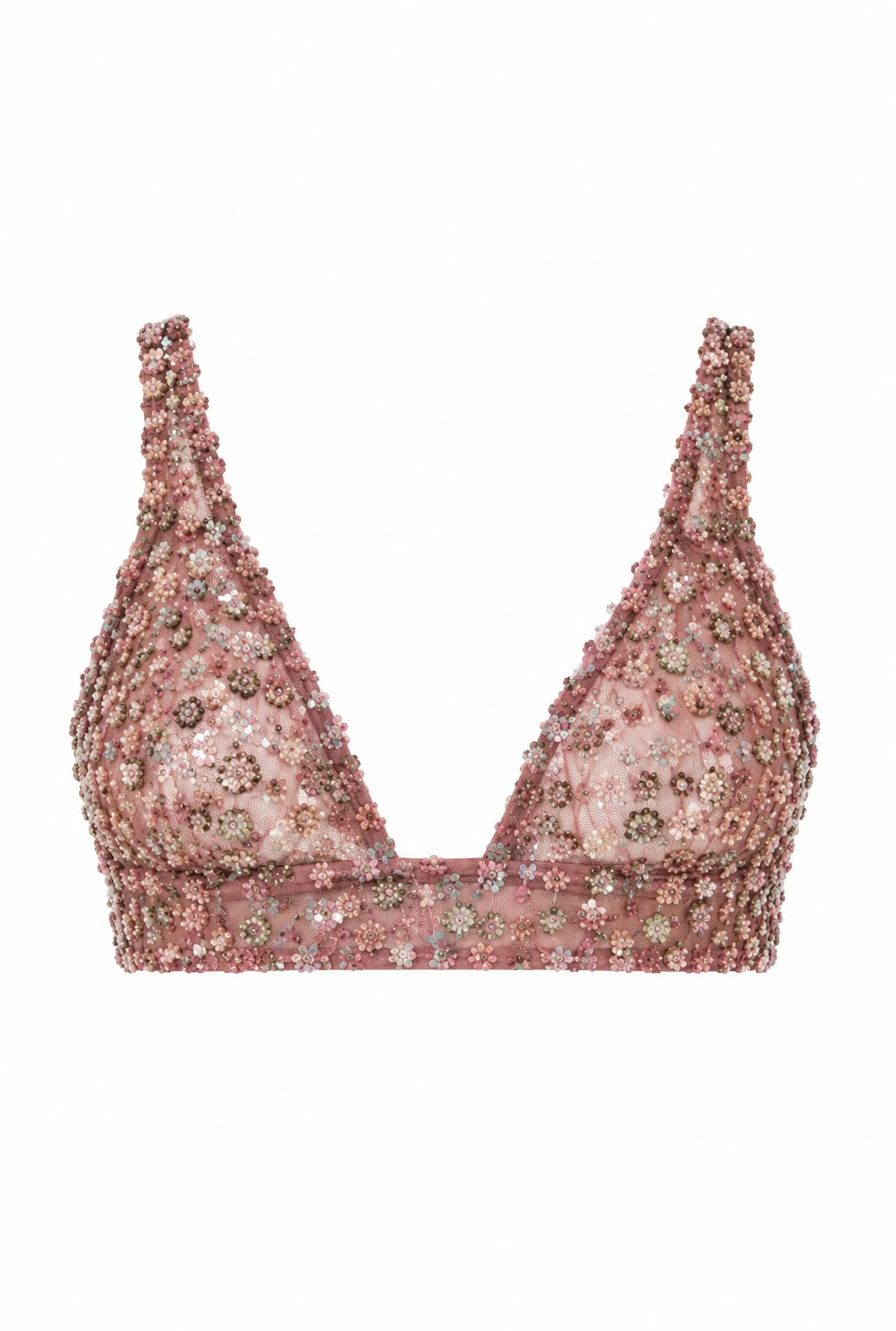 Pink Flower Detailed Crystal Bra Top