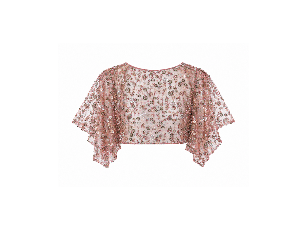 Pink Flower Detailed Crystal Open Back Top