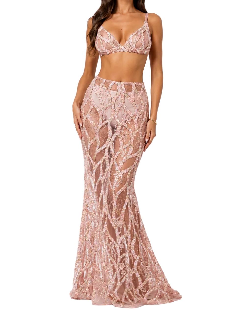 Rose Gold Velvet and Embroidered Bra Top