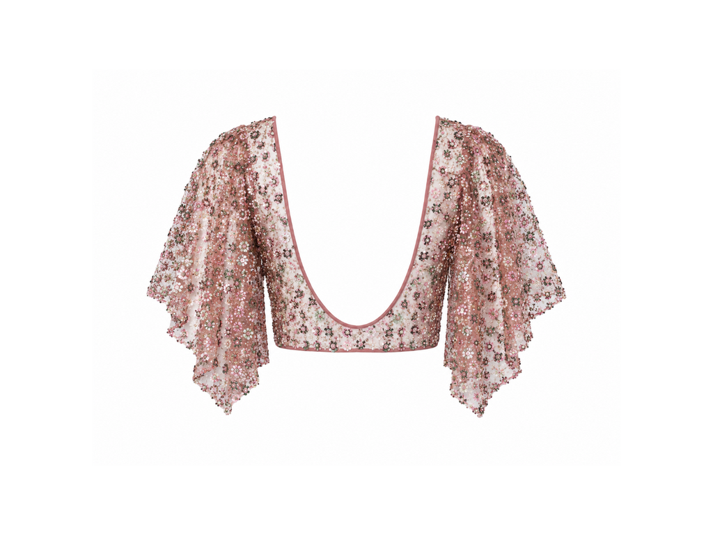 Pink Flower Detailed Crystal Open Back Top