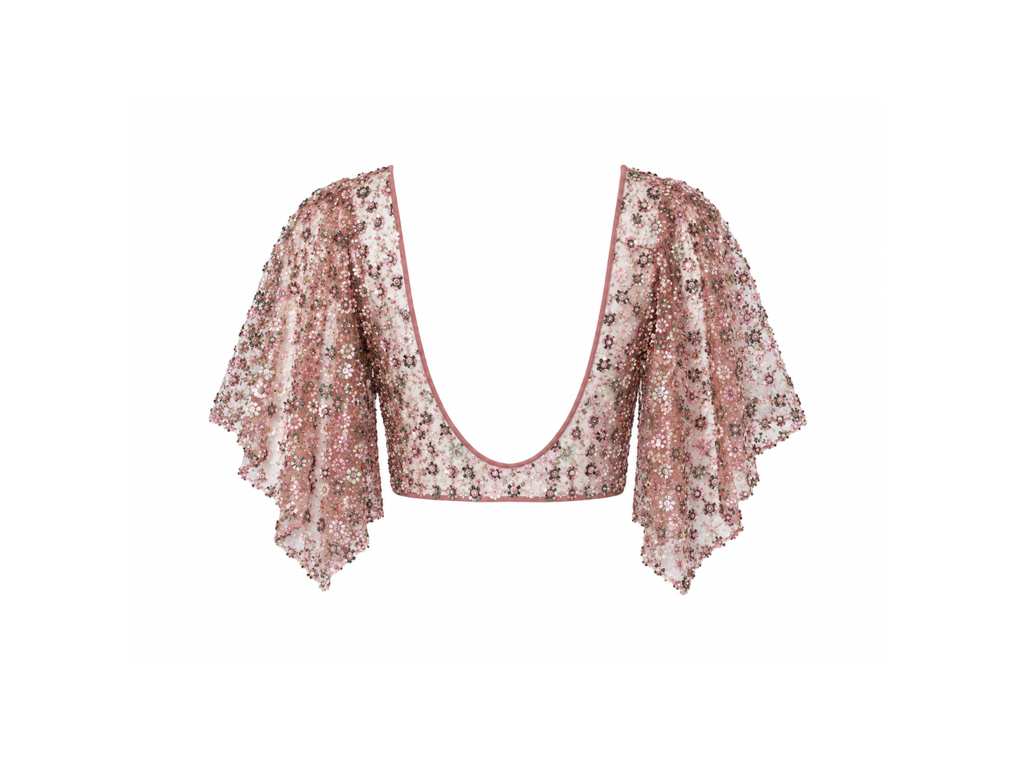 Pink Flower Detailed Crystal Open Back Top