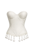 White Jacquard Embroidered Detail and Tassel Corset