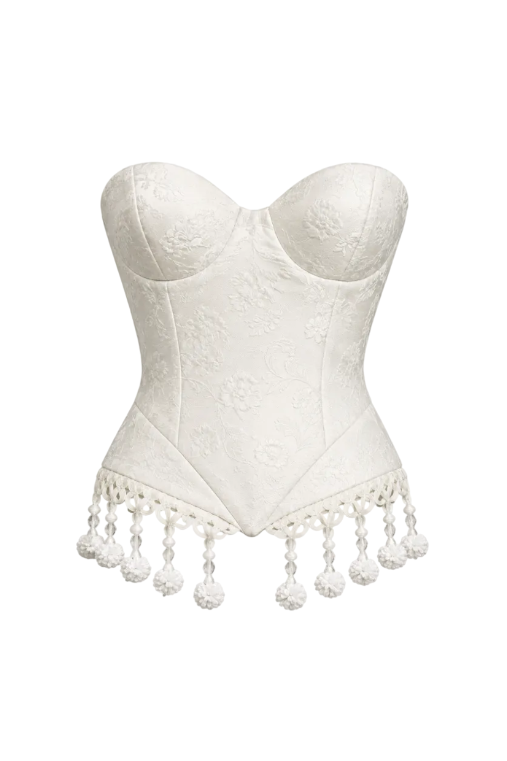 White Jacquard Embroidered Detail and Tassel Corset