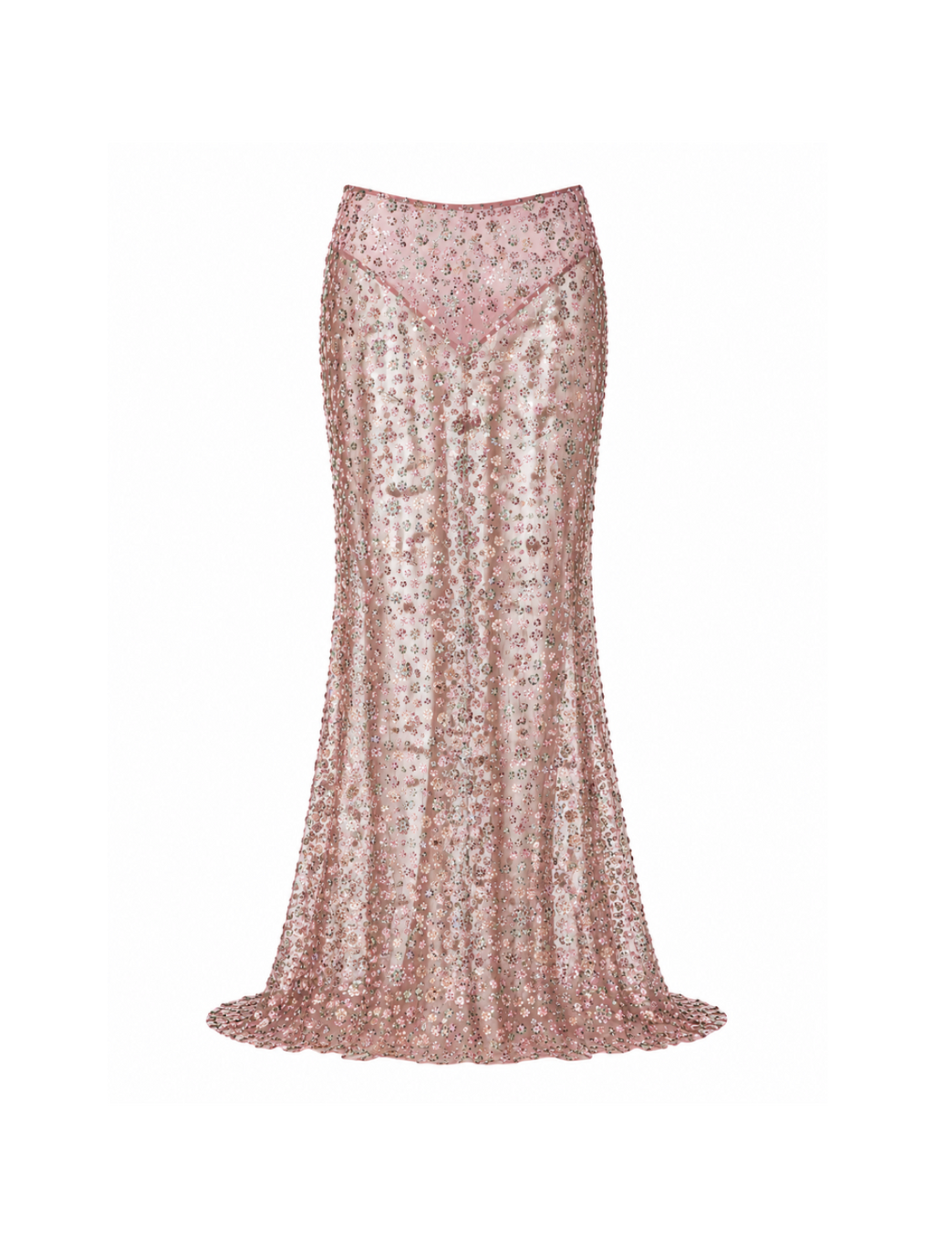 Pink Flower Detailed Crystal Mermaid Skirt