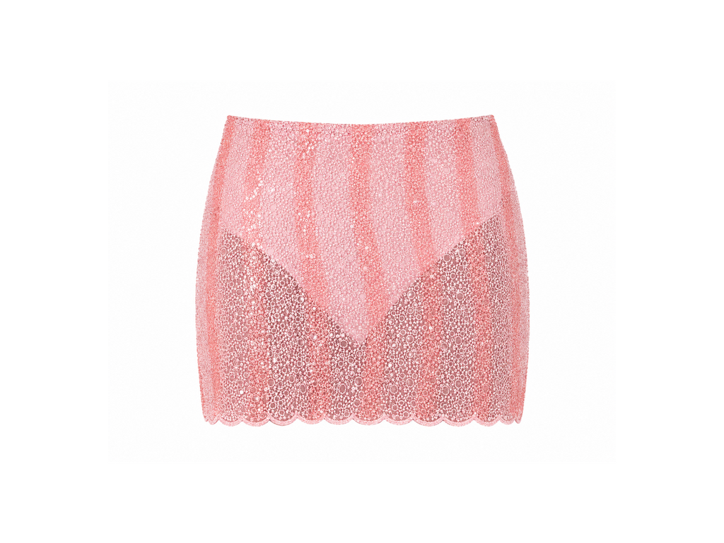 Pink Embroidered Mini Skirt