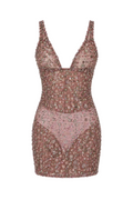 Pink Crystal Flower Detailed Mini Dress
