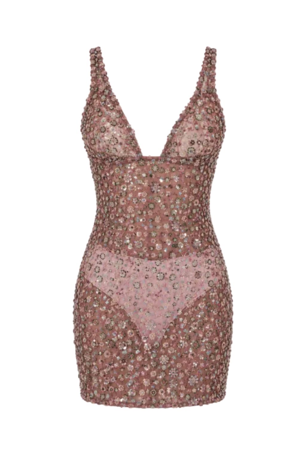 Pink Crystal Flower Detailed Mini Dress