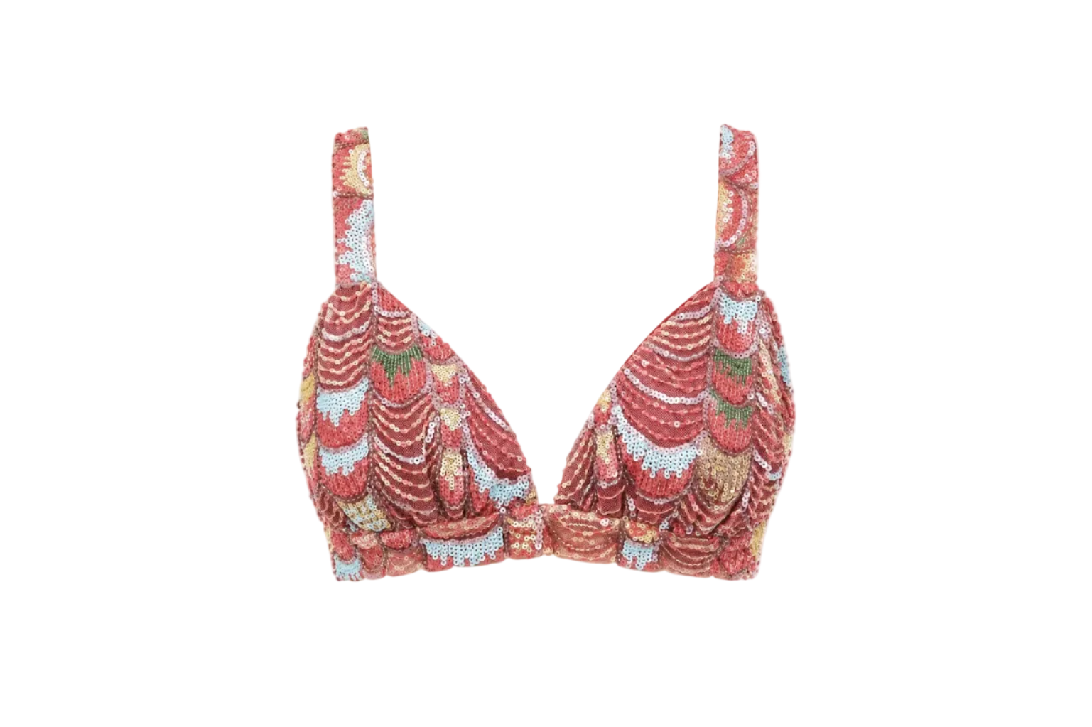 Red Shell Sequin and Embroidered Bra Top