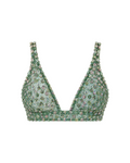 Green Flower Detailed Crystal Bra Top