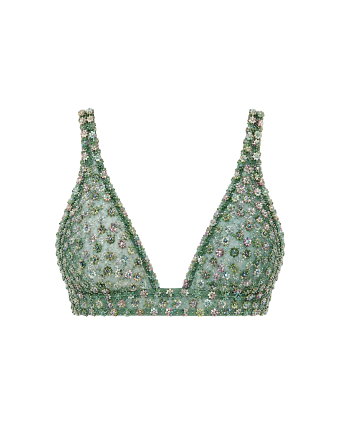 Green Flower Detailed Crystal Bra Top