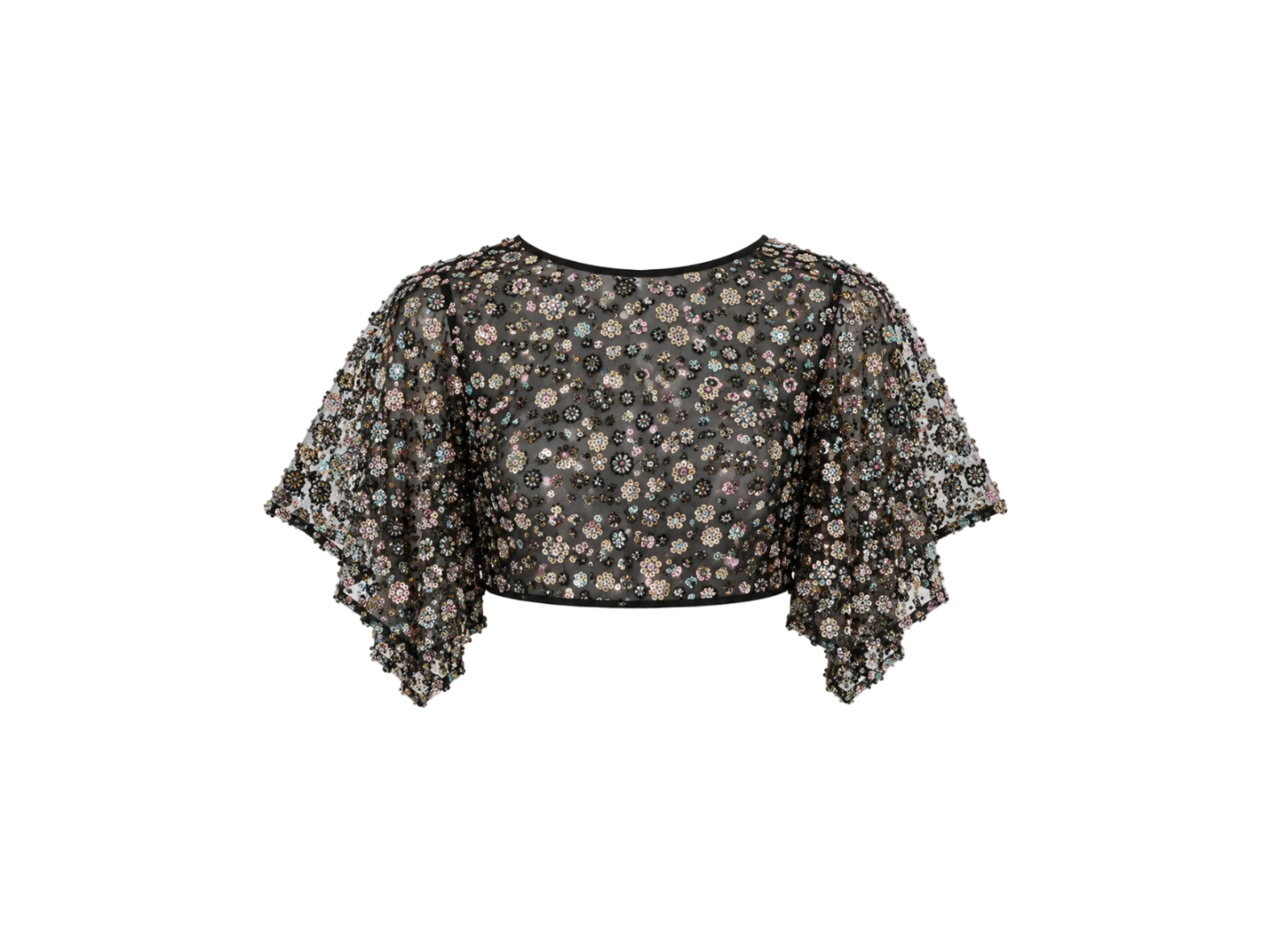 Black Flower Detailed Crystal Open Back Top