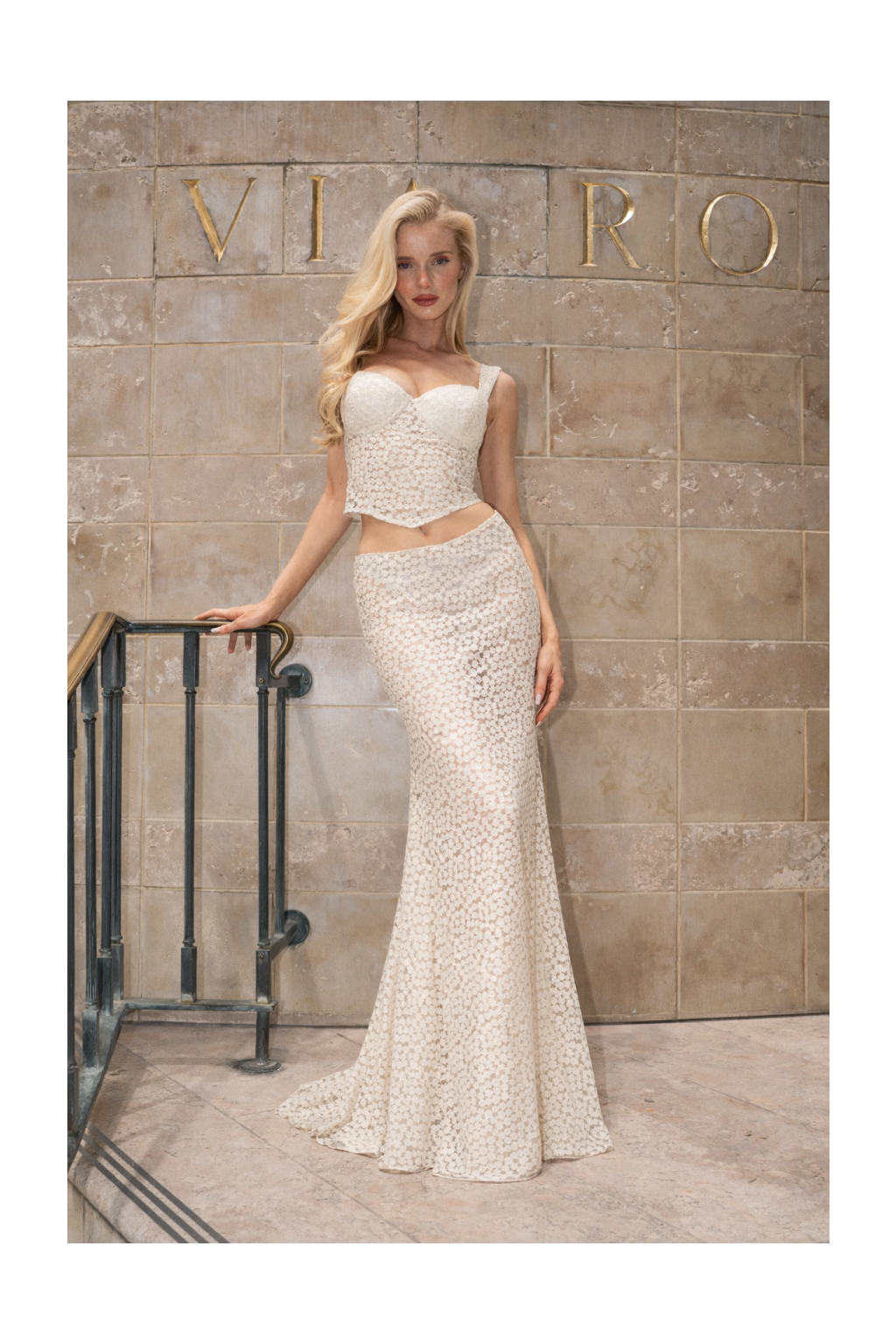 Cream Crochet Flower Detailed Mermaid Skirt