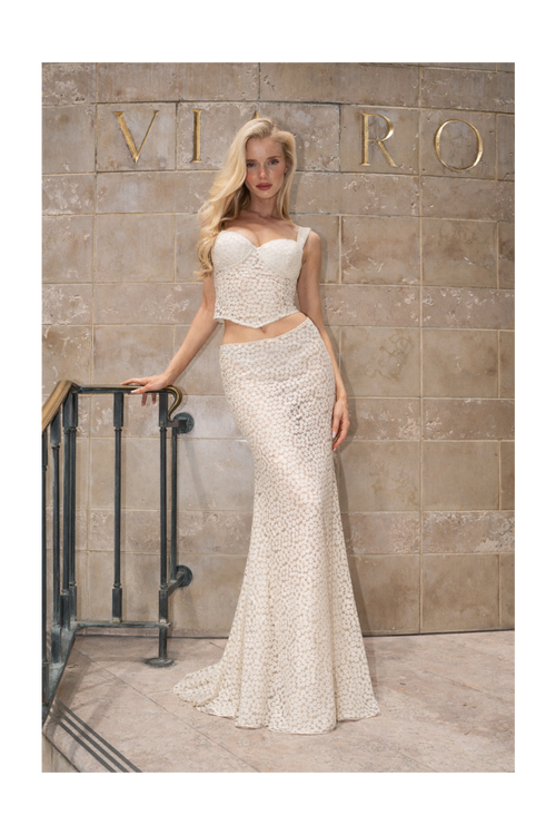 Cream Crochet Flower Detailed Mermaid Skirt