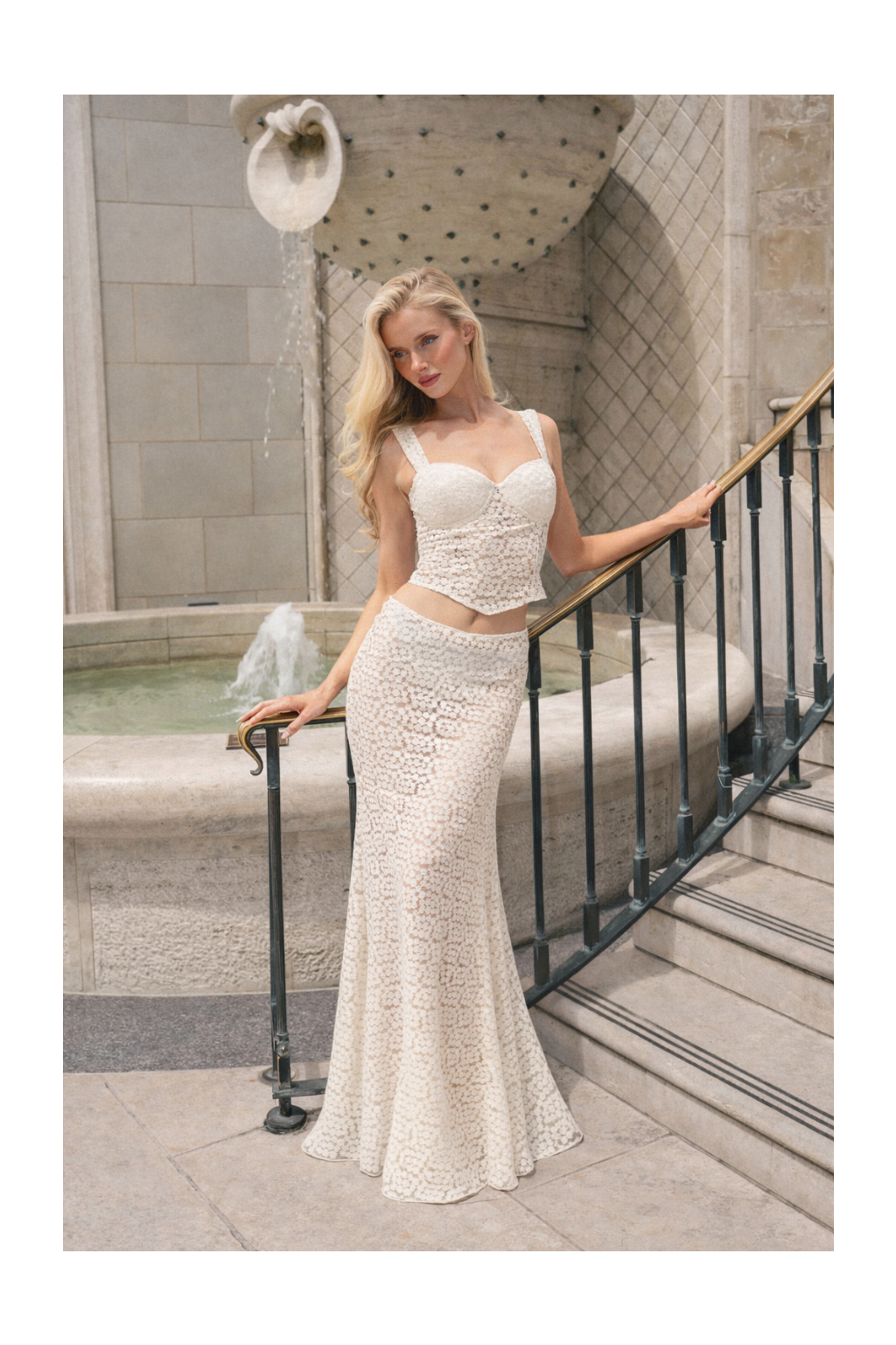 Cream Crochet Flower Detailed Mermaid Skirt