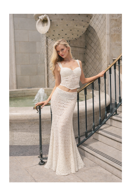 Cream Crochet Flower Detailed Corset