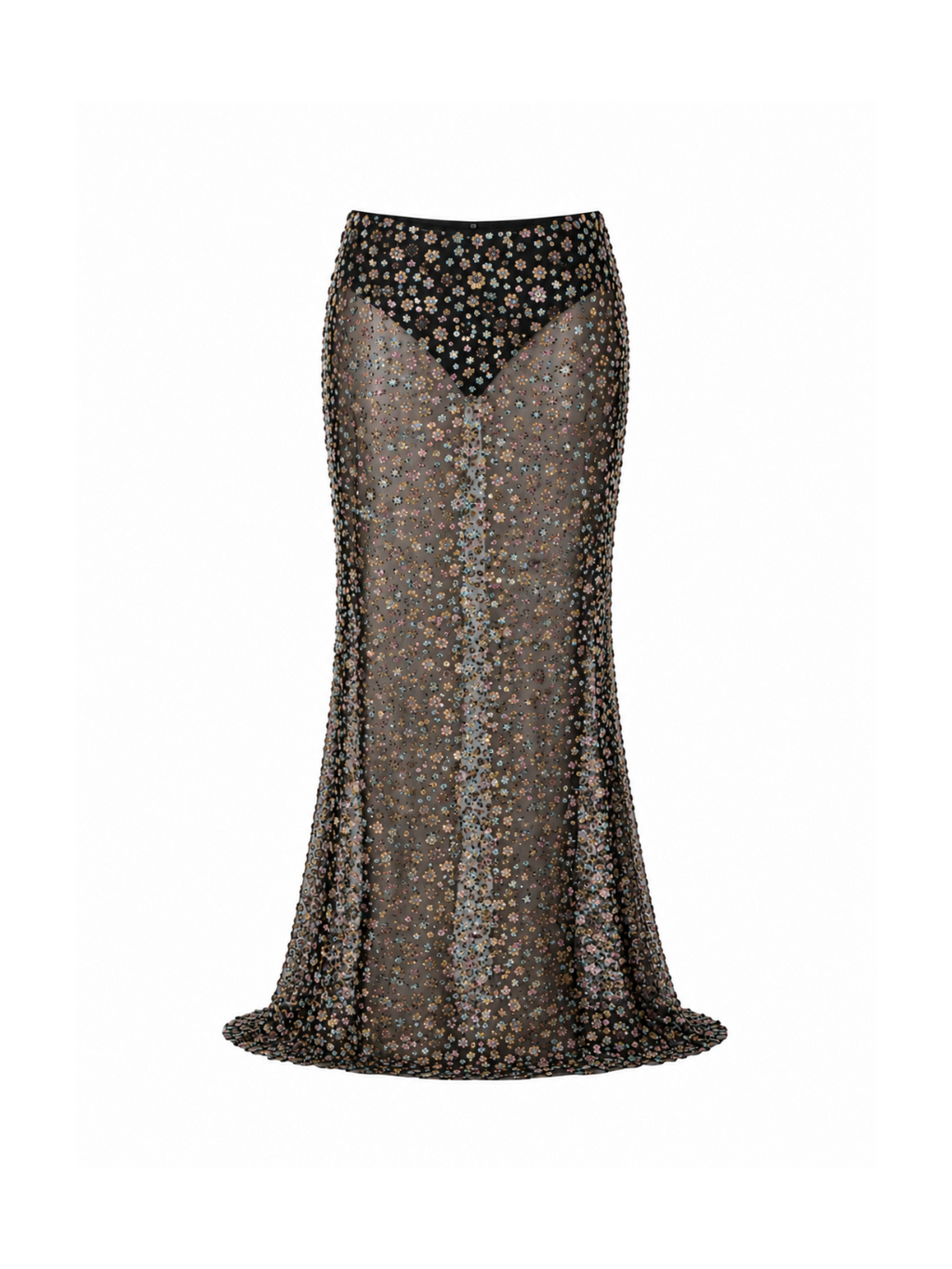 Black Flower Detailed Crystal Mermaid Skirt