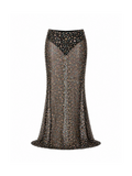 Black Flower Detailed Crystal Mermaid Skirt