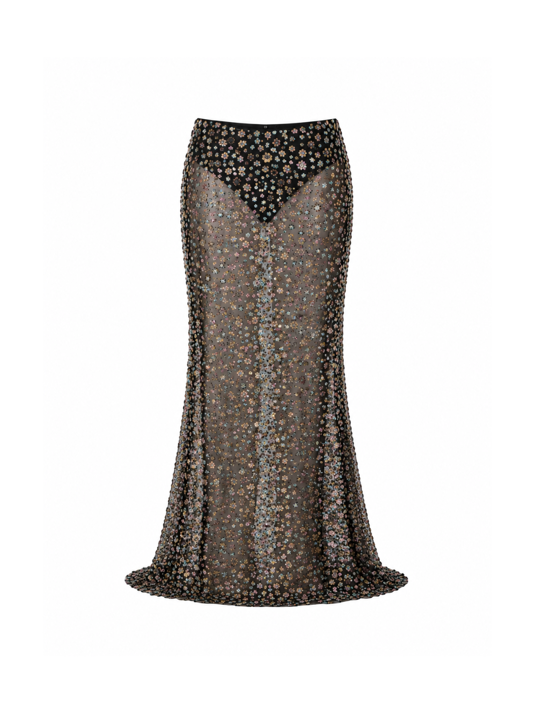 Black Flower Detailed Crystal Mermaid Skirt