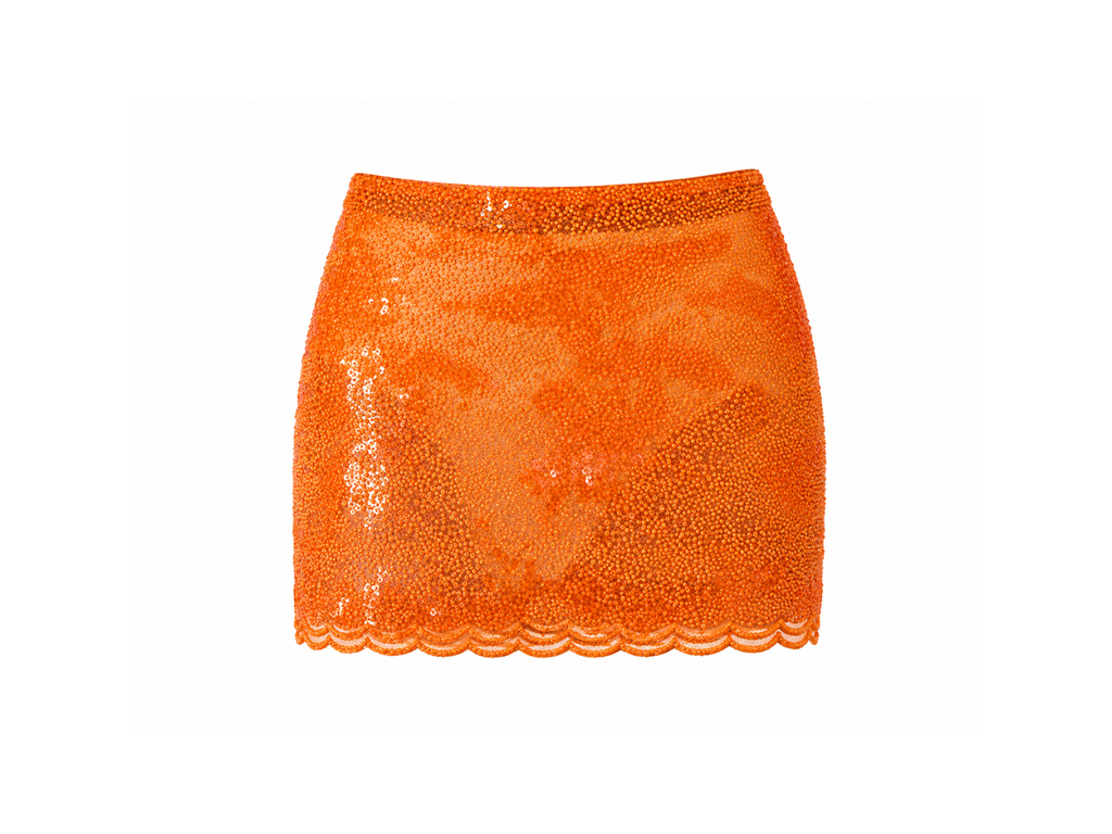 Orange Embroidered Mini Skirt