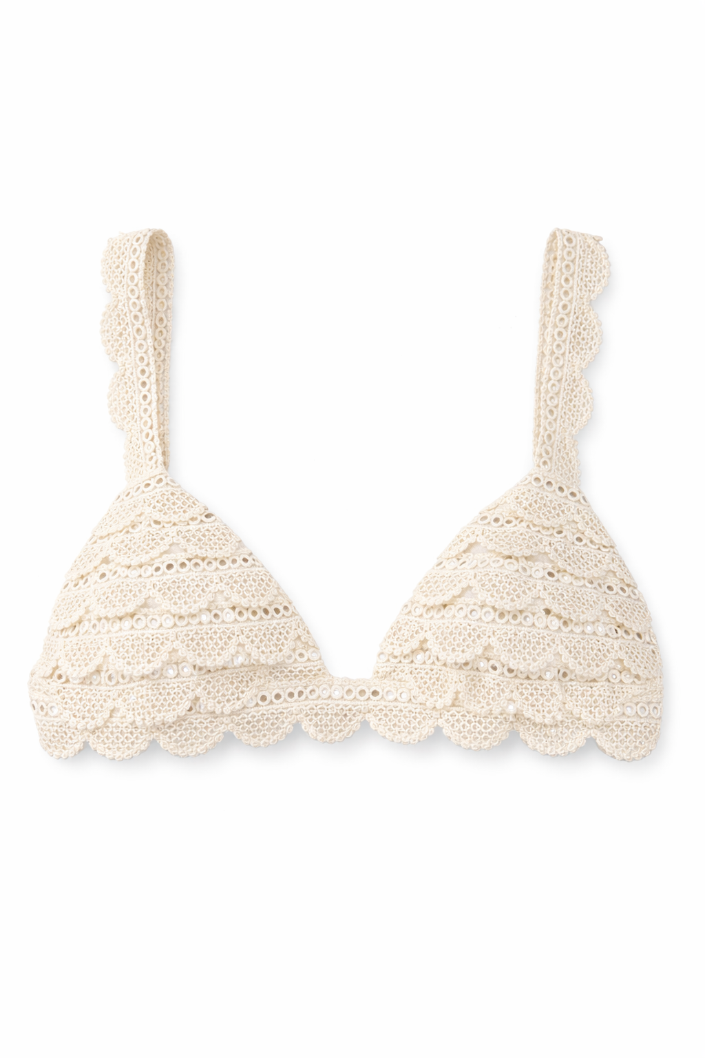 Cream Mirror and Crochet Sequin Bra Top