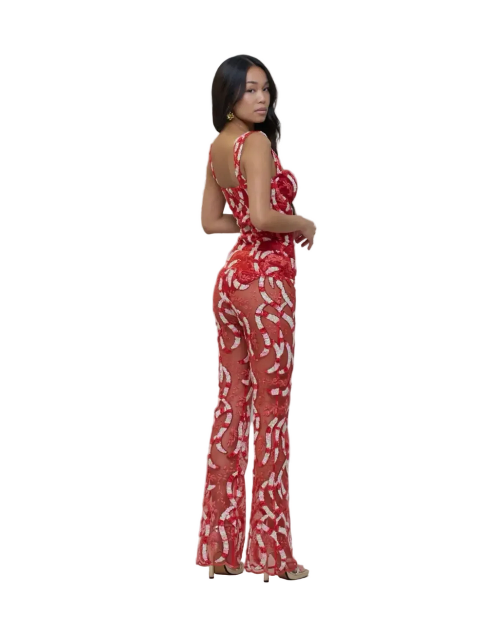 Red Velvet and Embroidered Bodysuit