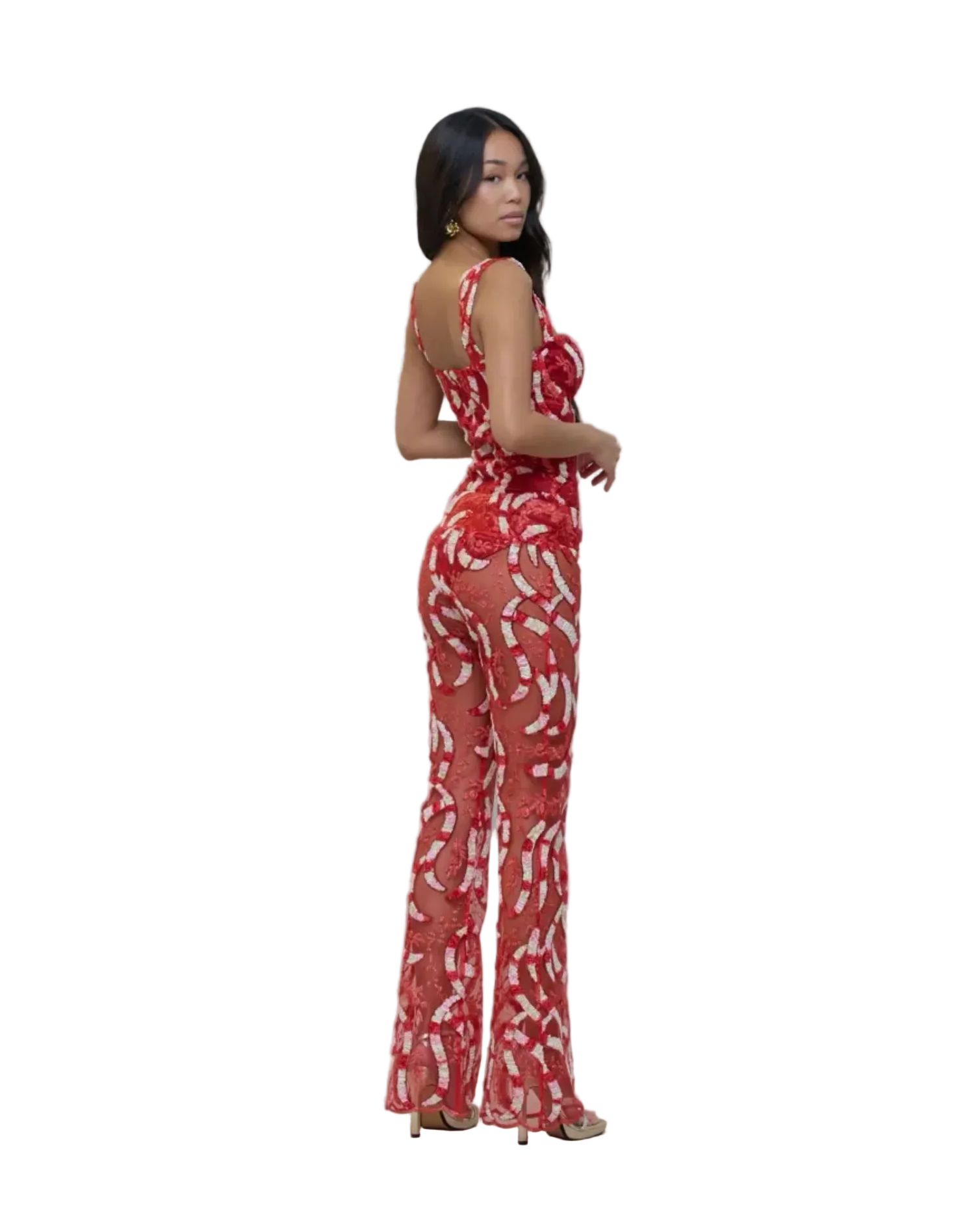 Red Velvet and Embroidered Bodysuit