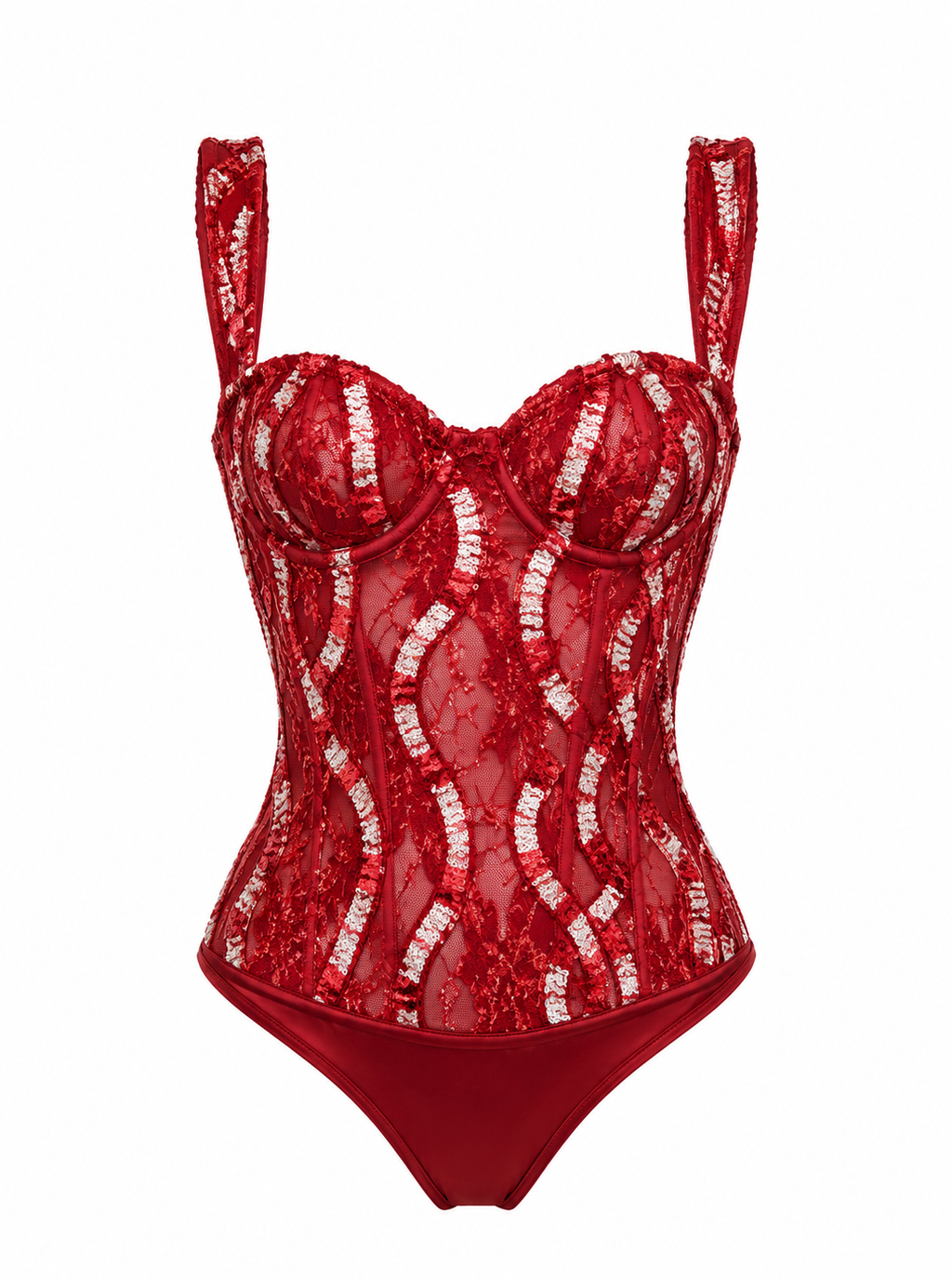 Red Velvet and Embroidered Bodysuit