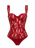 Red Velvet and Embroidered Bodysuit