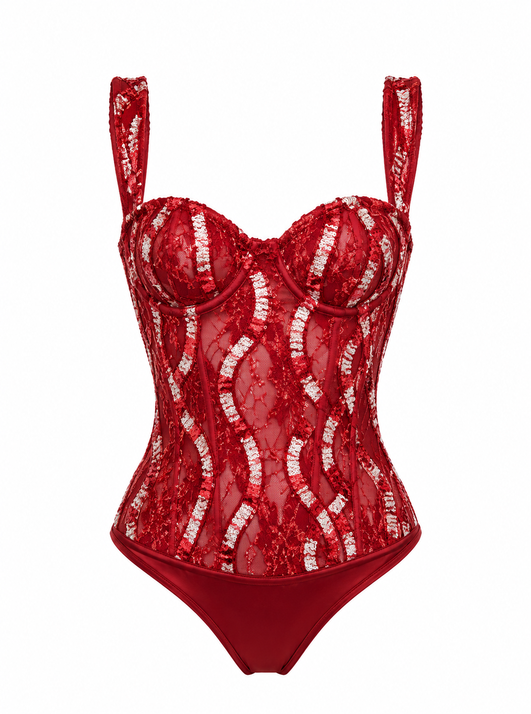 Red Velvet and Embroidered Bodysuit