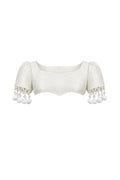 White Jacquard Embroidered Detail and Tassel Bolero