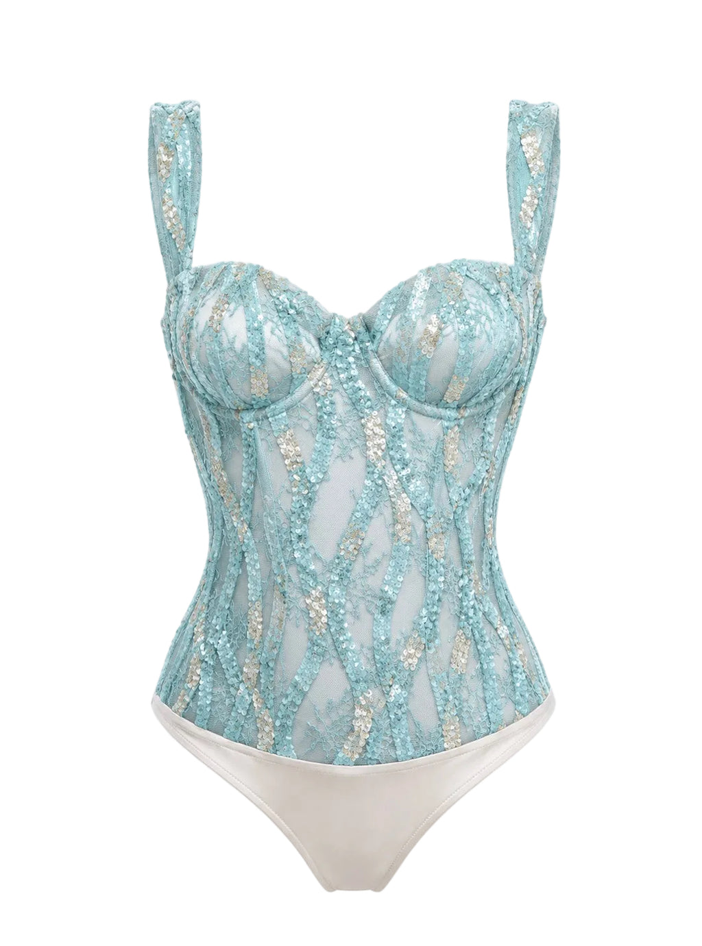 Turquoise Velvet and Embroidered Bodysuit
