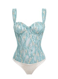 Turquoise Velvet and Embroidered Bodysuit