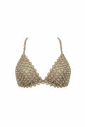 Stone Sequin and Pearl Golden Bra Top