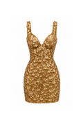 Golden Flower Detailed Mini Dress