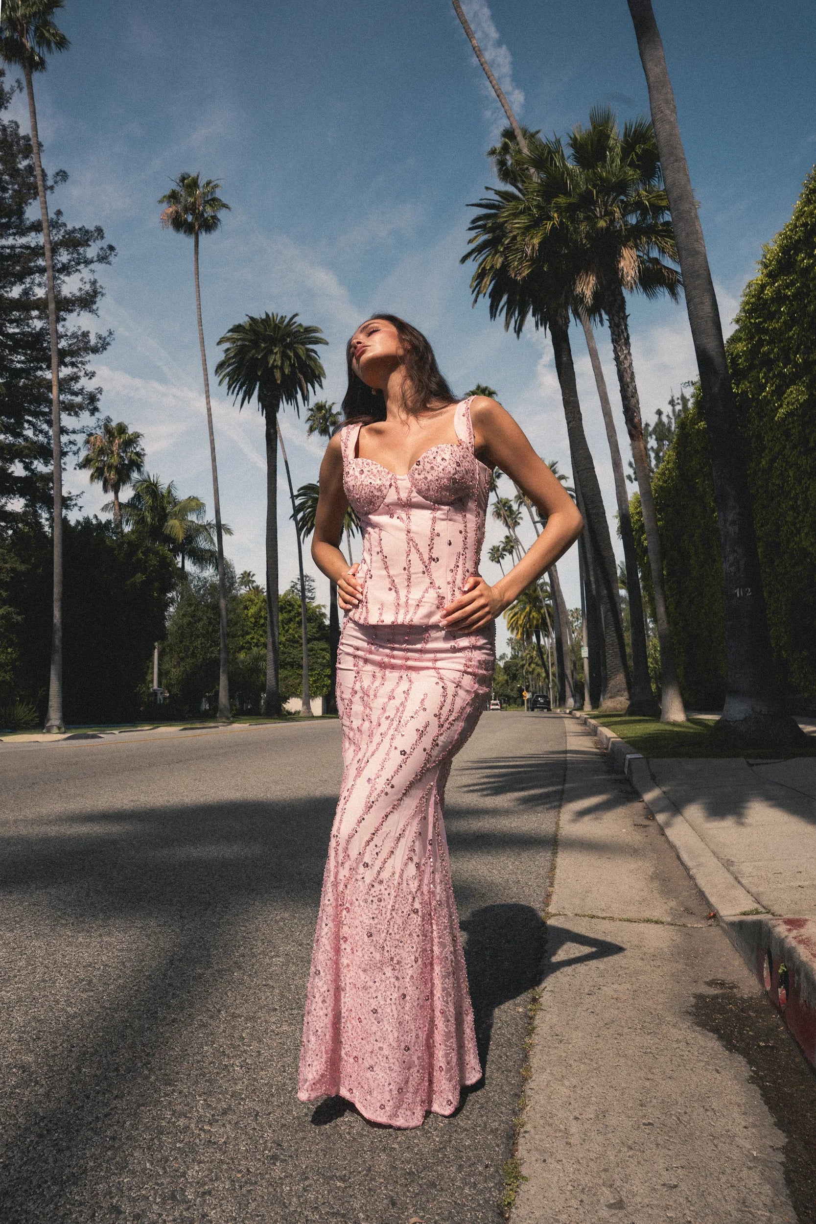Pink Sequin Embroidered Mermaid Skirt