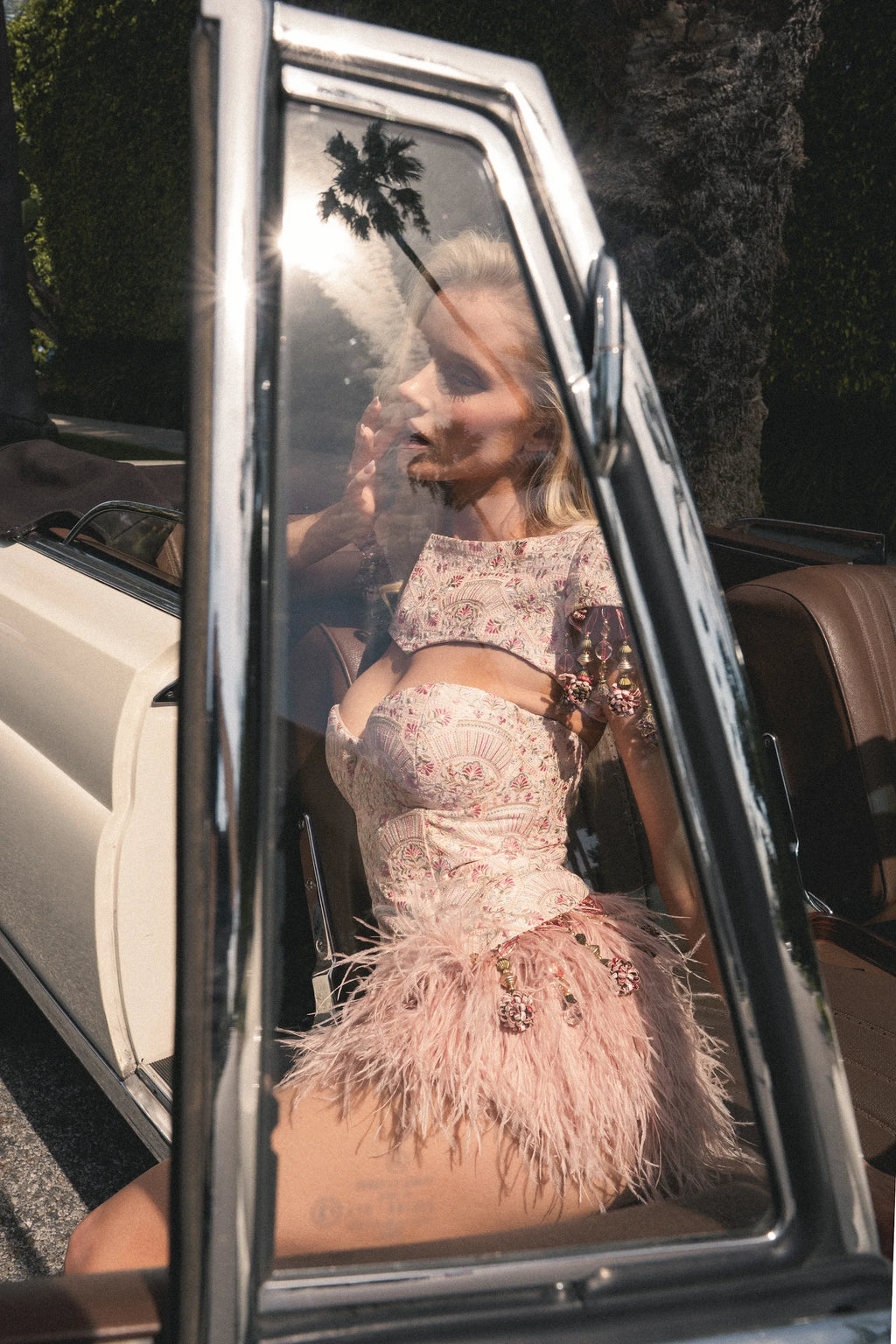 Pink Embroidered Detail and Tassel Corset