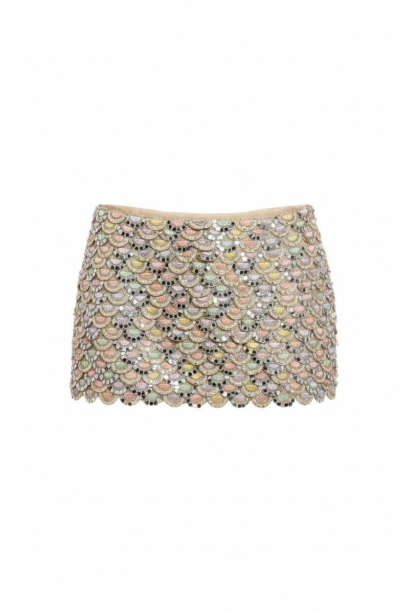 Rainbow Mirror and Pearl Mini Skirt