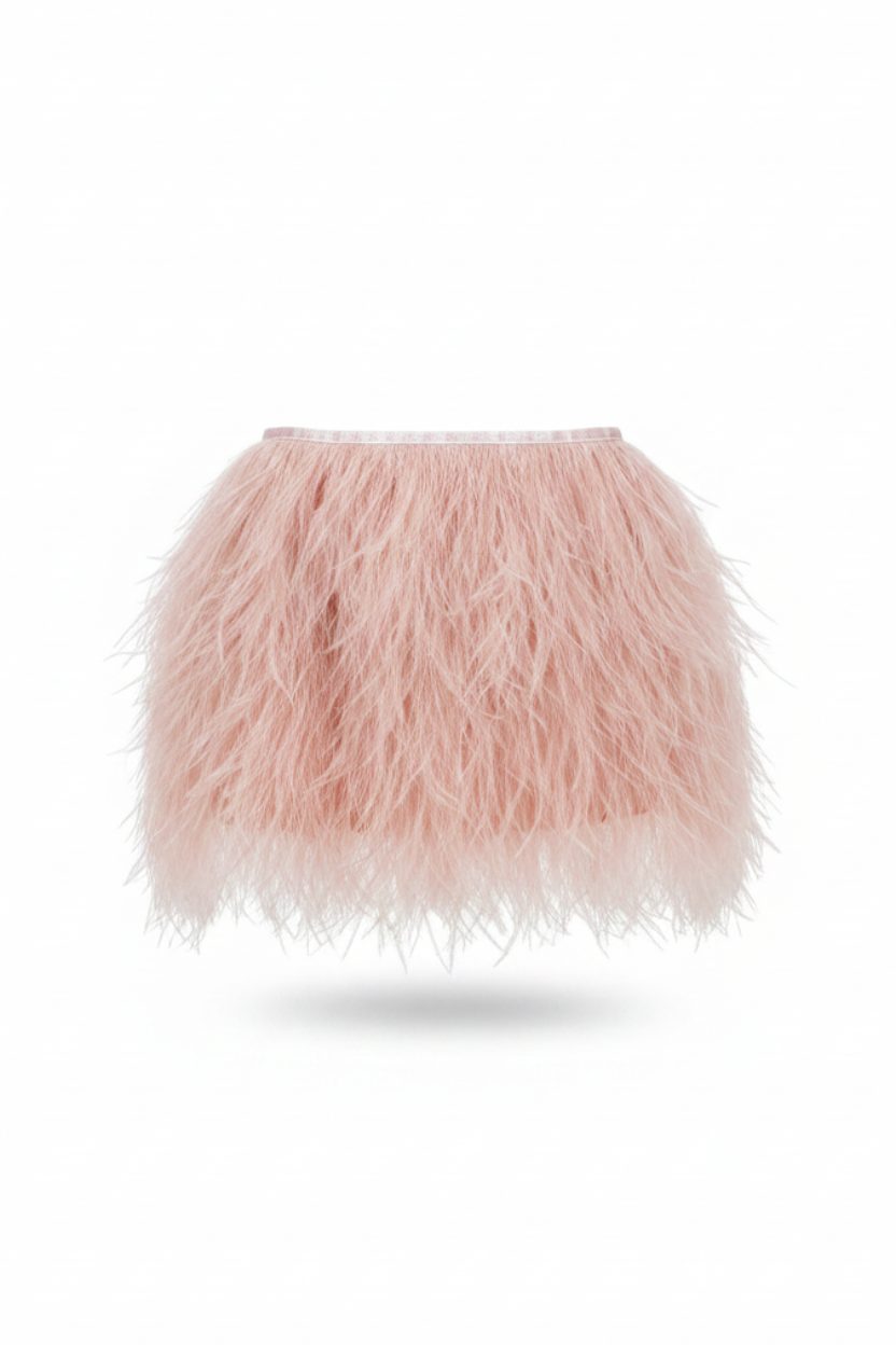 Pink Feathered Mini Skirt
