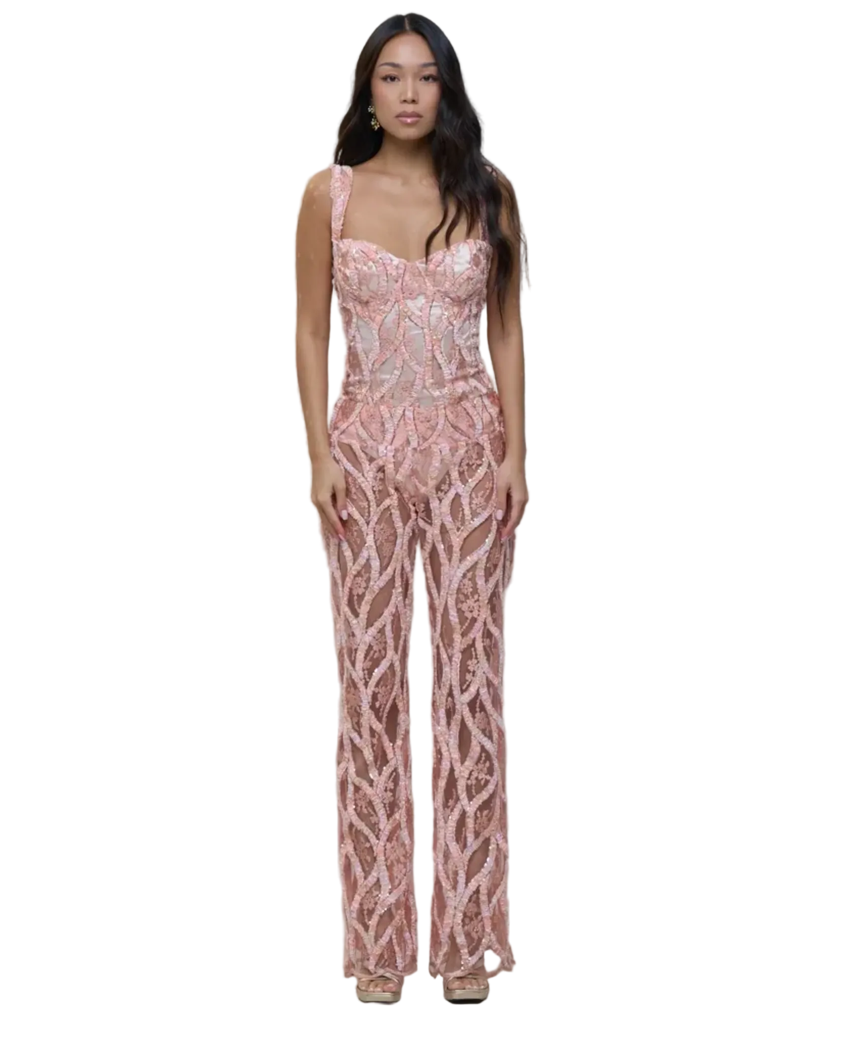 Rose Gold Velvet and Embroidered Trousers