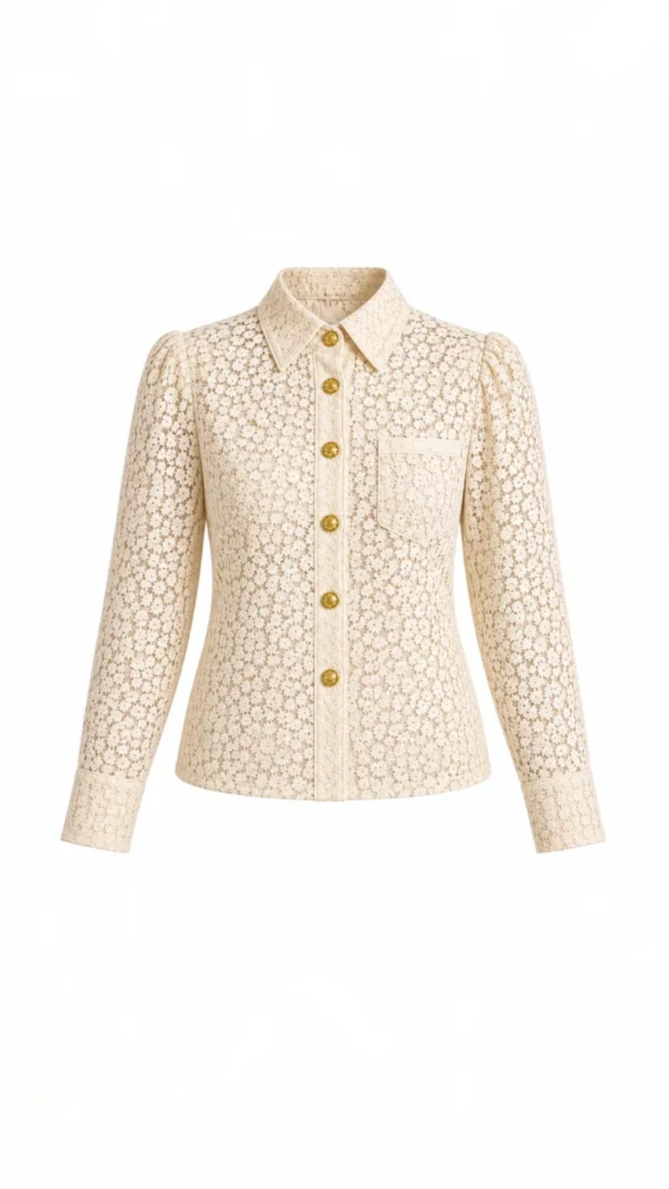 Cream Embroidered Flower Detailed Shirt
